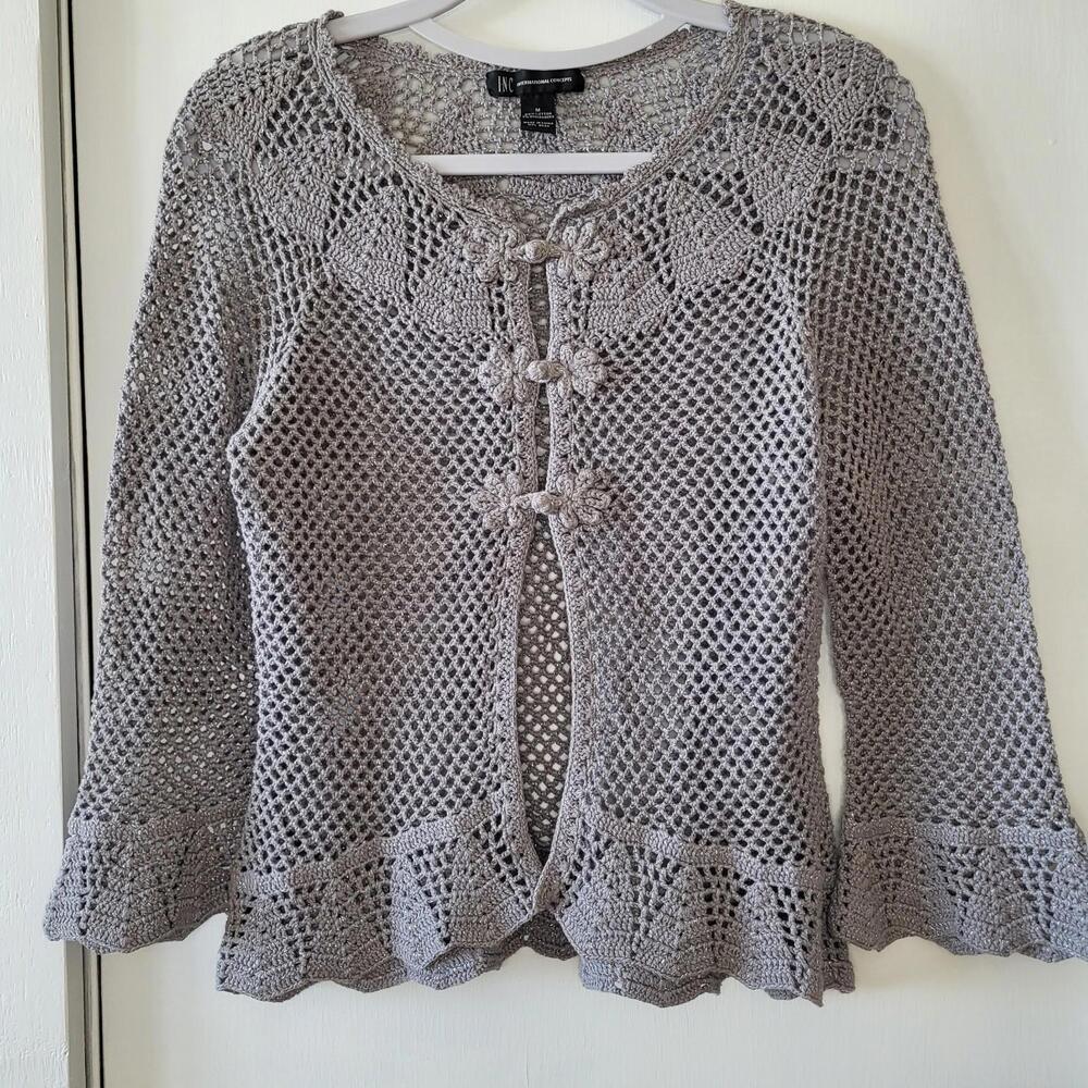 INC International Concepts crochet cardigan featuring tie-front closures medium